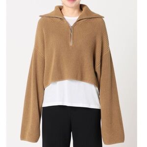 Oval Square Ermine Want Half Zip Knit Sweater